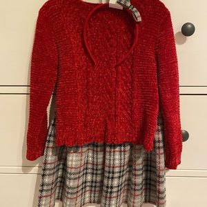 4T plaid holiday sweater/skirt w/matching headband